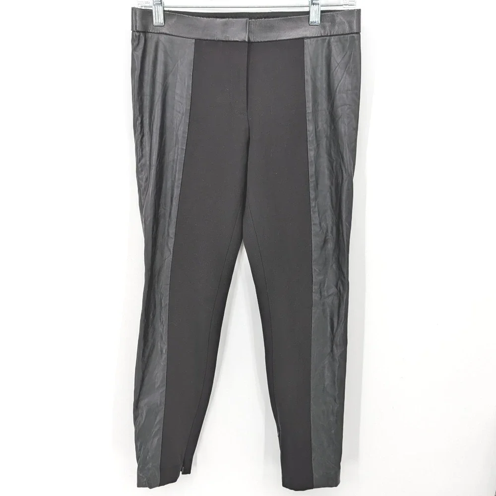 Tory‎ Burch Pants Women XS Black Faux Leather Trim Ankle Zip Ponte Office Moto